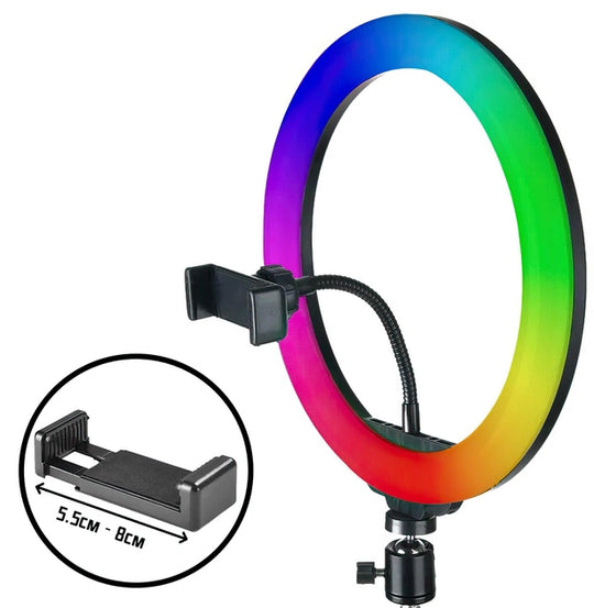 Aro De Luz Rgb Multicolor 26 Cm Profesional + Tripode 2m