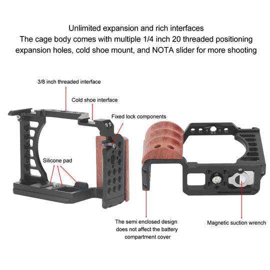 Jaula Metalica Para Camara Sony ZV-E1 Agarre Madera