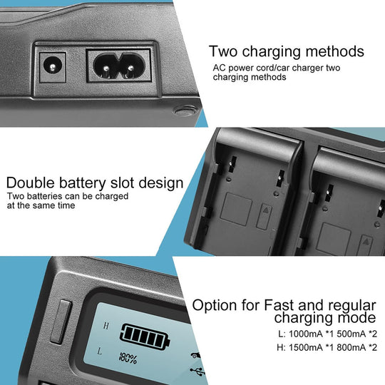 Cargador Dual Carga Rapida Para Bateria NP-FZ100 Cámaras Sony a9 II- Alpha a7R III- Alpha a7R IV- Alpha a7 III- Alpha A7IV- Alpha a7S III- Alpha a6600