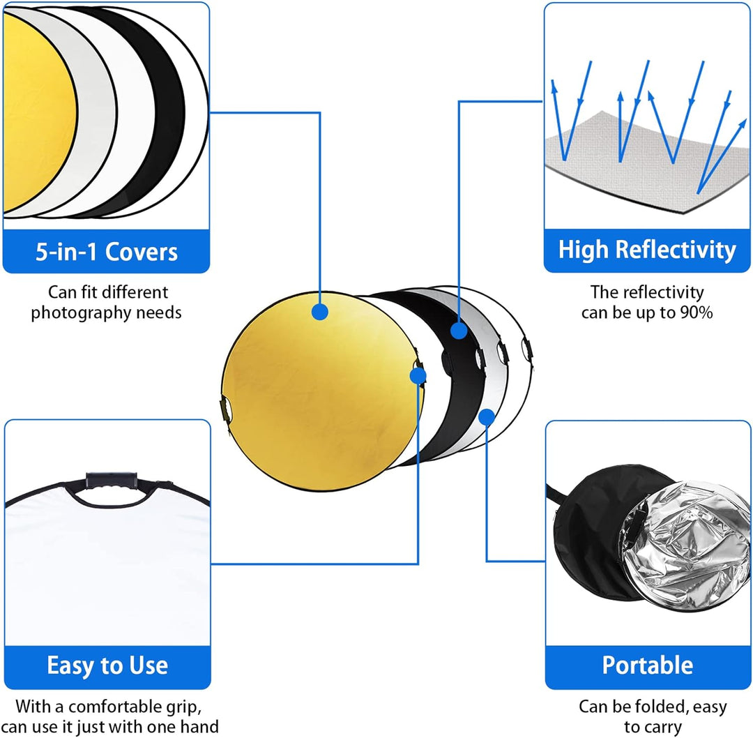 Reflector Flex 5 En 1 Selens Con Agarradera para Estudio Fotografia