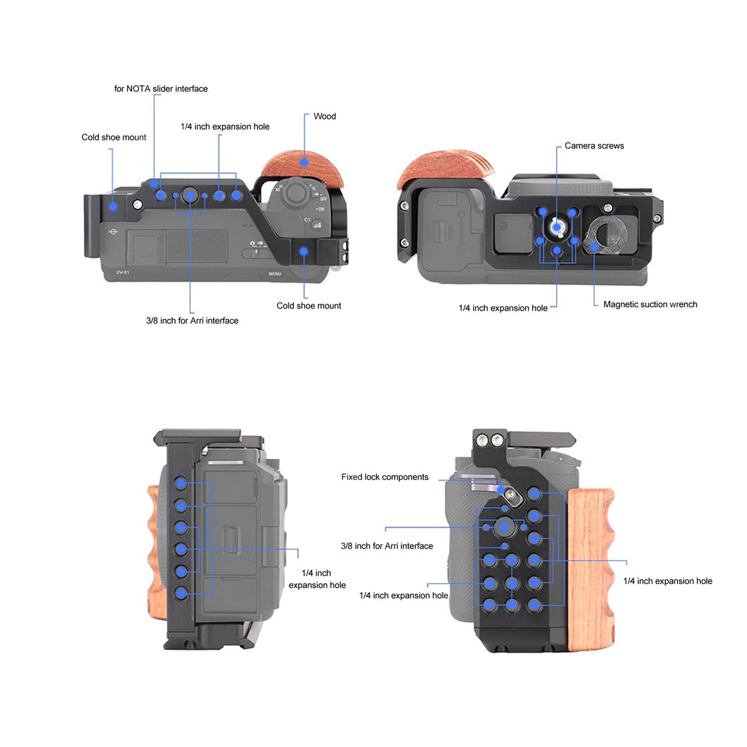 Jaula Metalica Para Camara Sony ZV-E1 Agarre Madera